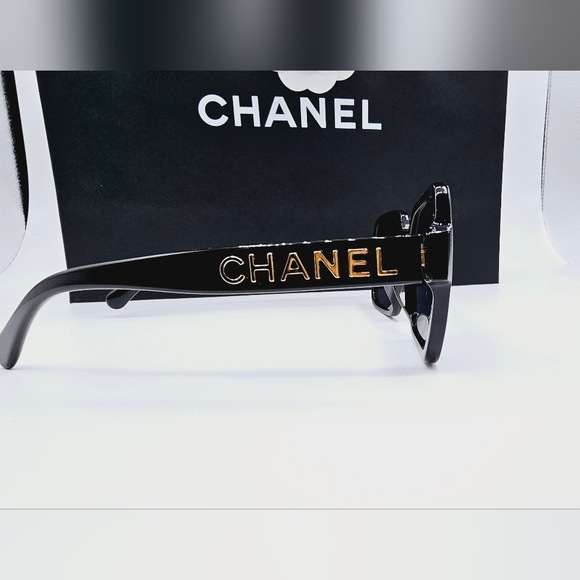 CHANEL BLACK SUNGLASSES CH5408A 622/S4 OVERSIZED GOLD LETTERS - Picture 5 of 16